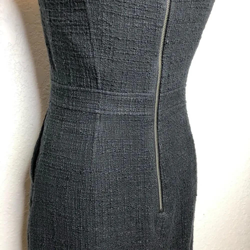 J Crew black fringe trim bouchle knit sleeveless sheath dress size 6
